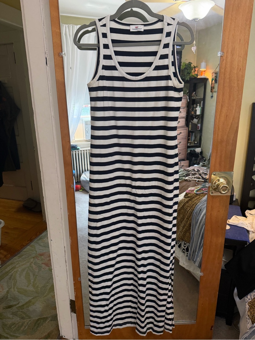 Vineyard Vines Black & White Striped Tank Maxi Dress